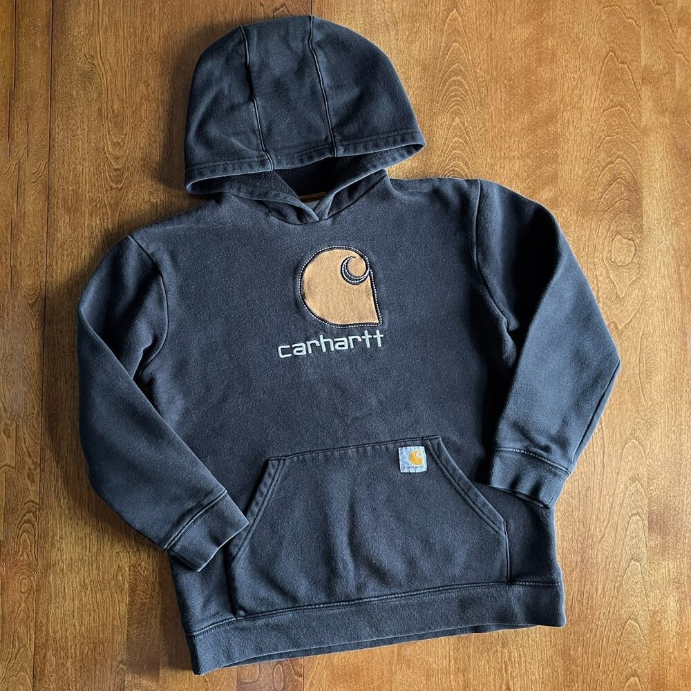 Carhartt black hoodie with tan logo L 14/16